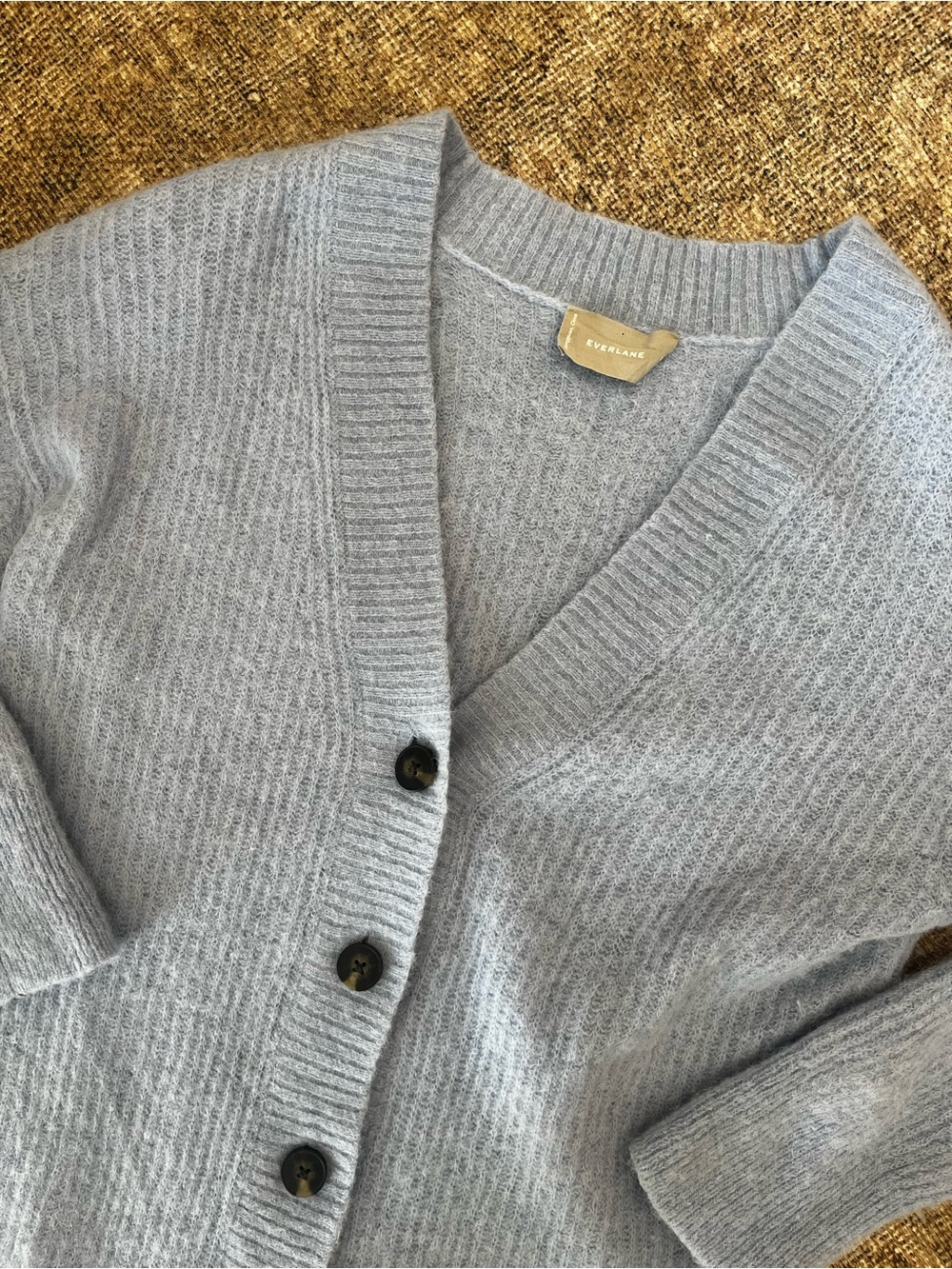 Everlane Sky Blue V-Neck Button Cardigan Alpaca Wool L - Picture 3 of 5